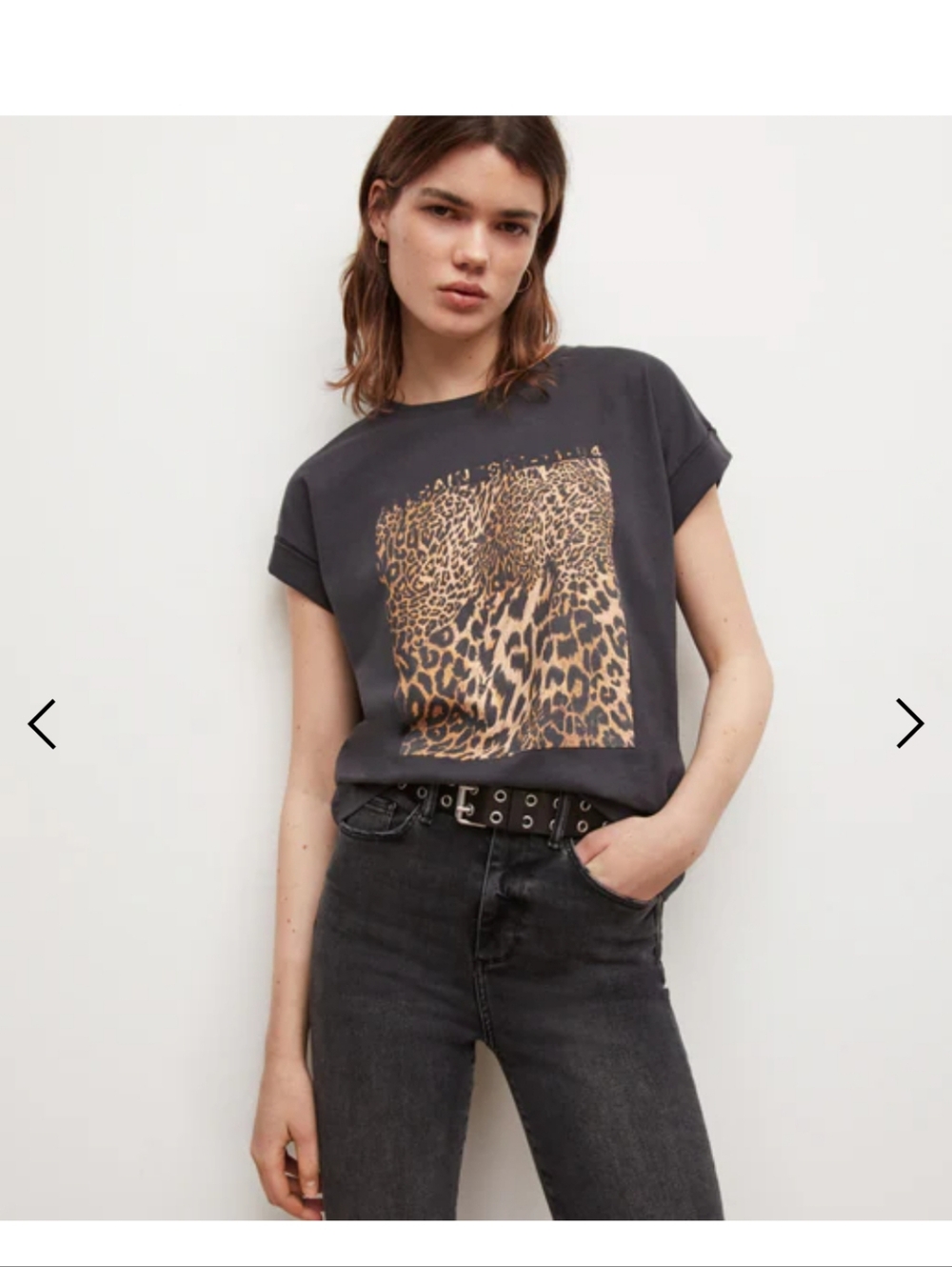 All Saints Cheetah Cuffed Sleeve Tee Size S